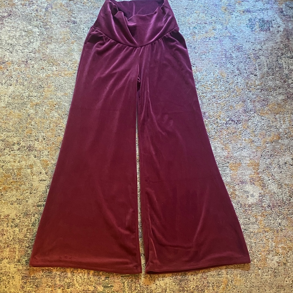 Women’s Maternity Velvet Crewneck Sweatshirt and matching wide leg pants-Purple